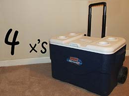 Four insulated coolers.