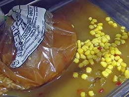 Food in a burst bag.
