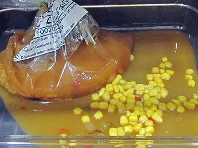 A bag of food that has burst open