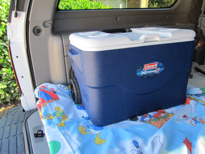 A cooler on a sheet